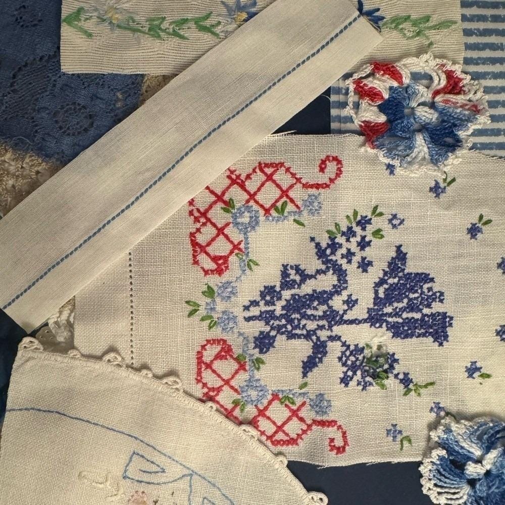 Vintage Blue White Sewing Notions Junk Journal Kit‎ Lace Embroidery Buttons Lot - Picture 12 of 13